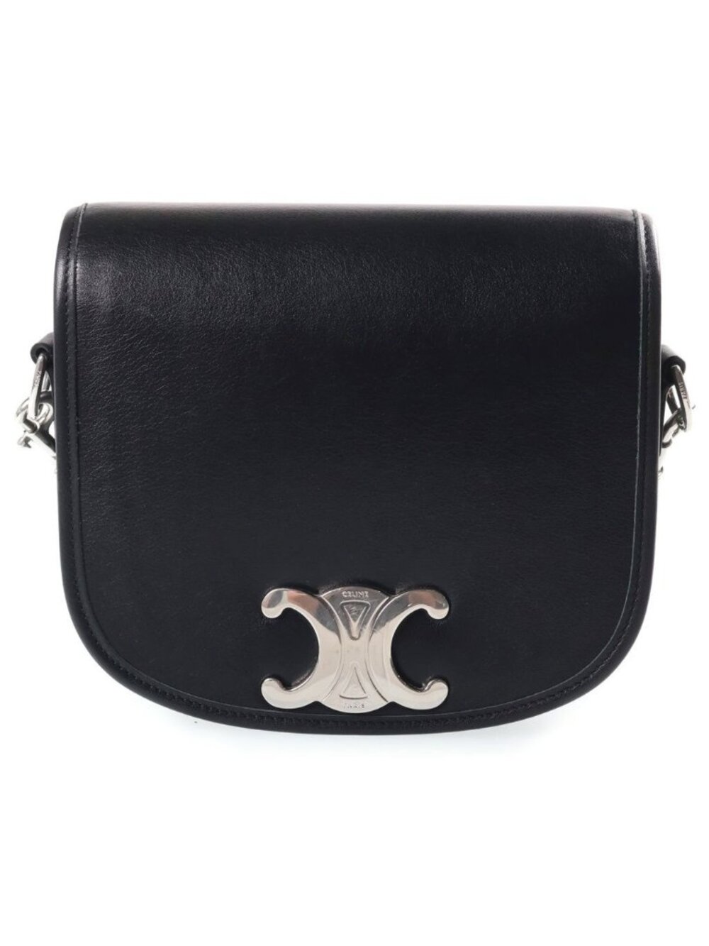 Celine Triomphe Small Besace Mini Shoulder Bag Black Leather Silver